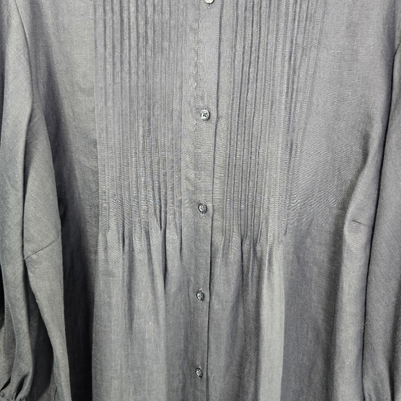 Lauren Ralph Lauren Pintuck Pleat Band Collar 3/4 Sleeve Linen Tunic Black 2X - Picture 8 of 10